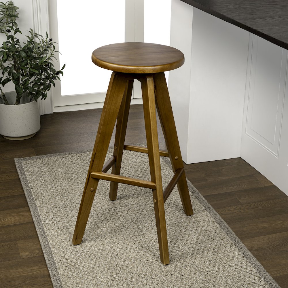 Ceren 30.5" Minimalist Solid Walnut Brown Wood Backless Bar Stool