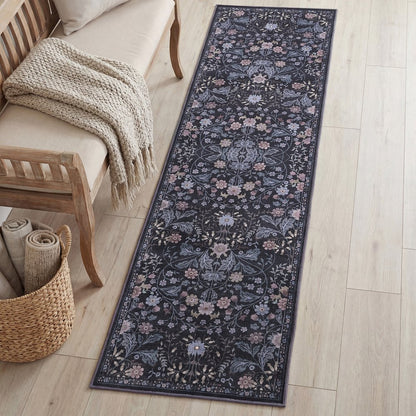 Primrose Art Nouveau Floral Border Dark Gray/Multi Runner Rug