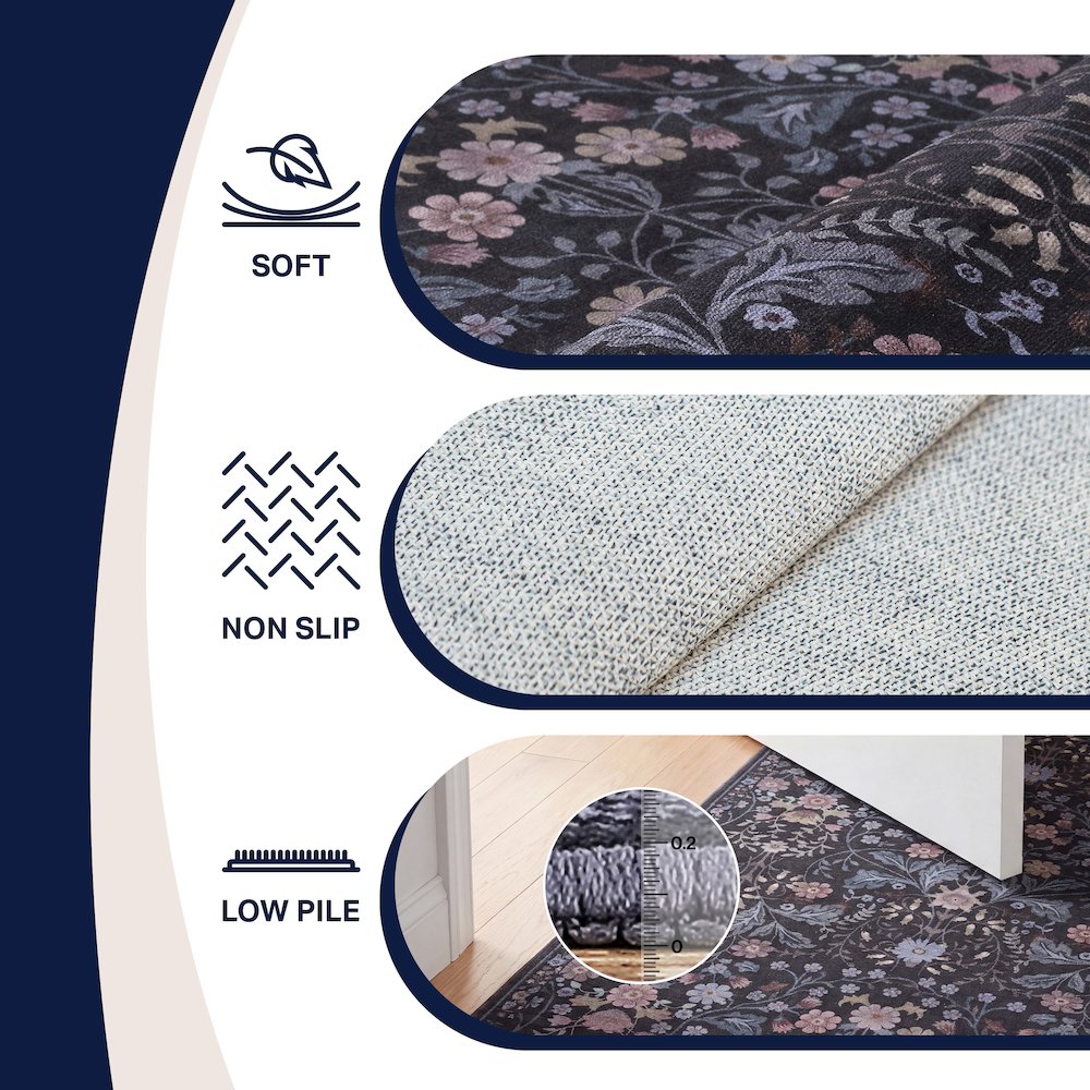 Primrose Art Nouveau Floral Border Dark Gray/Multi Runner Rug
