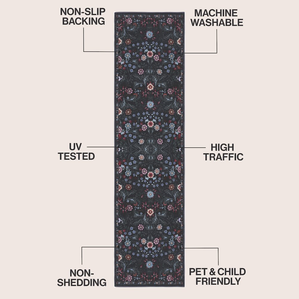 Primrose Art Nouveau Floral Border Dark Green/Multi Runner Rug