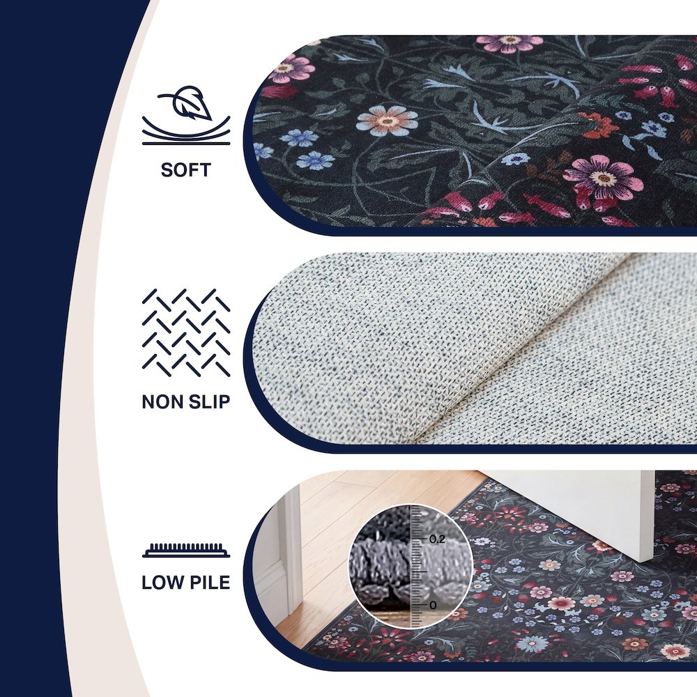Primrose Art Nouveau Floral Border Dark Green/Multi Runner Rug