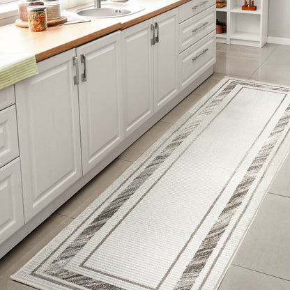 Athens Classic Border Marble Pattern High-Low Runner Rug