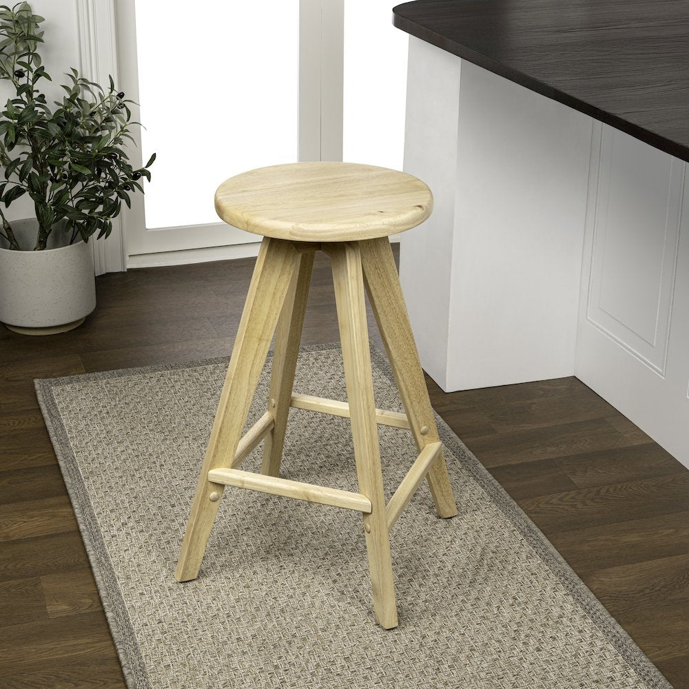 Ceren 25.5" Minimalist Solid Natural Wood Backless Counter Stool