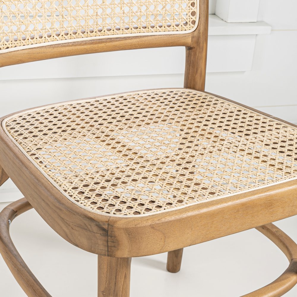 Colmar Mid-Century Natural Teak Wood & Woven Rattan Cane Back Dining Chairs