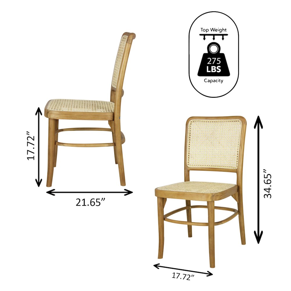 Colmar Mid-Century Natural Teak Wood & Woven Rattan Cane Back Dining Chairs