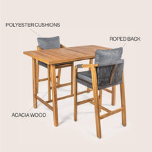 Porto Coastal 3-Piece Teak Brown Acacia Wood Outdoor Bar Set