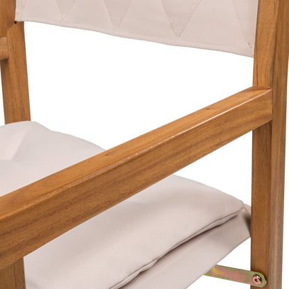 Waldo Coastal Foldable Acacia Wood Outdoor Director Chairs with Beige