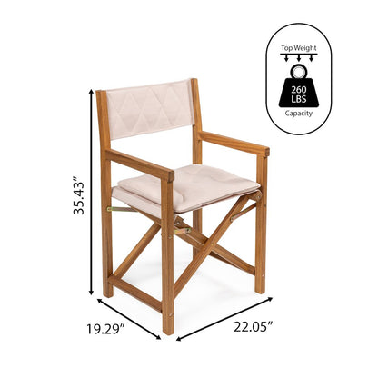 Waldo Coastal Foldable Acacia Wood Outdoor Director Chairs with Beige