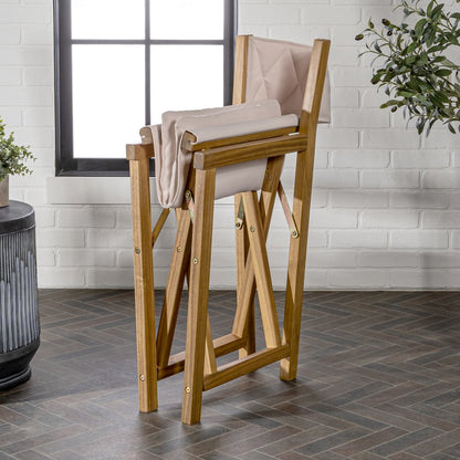 Waldo Coastal Foldable Acacia Wood Outdoor Director Chairs with Beige