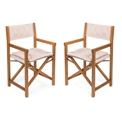 Waldo Coastal Foldable Acacia Wood Outdoor Director Chairs with Beige