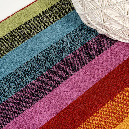 Retro Rainbow Contemporary Stripe Runner Rug
