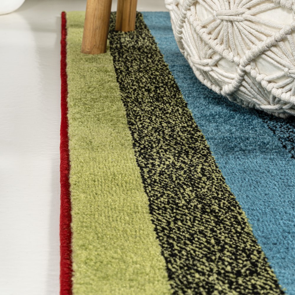 Retro Rainbow Contemporary Stripe Runner Rug