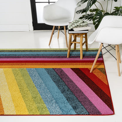 Retro Rainbow Contemporary Stripe Area Rug