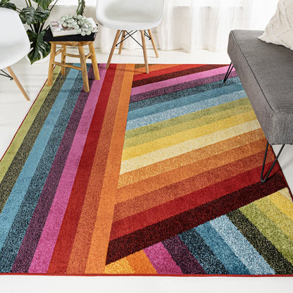 Retro Rainbow Contemporary Stripe Area Rug