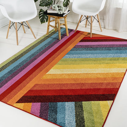 Retro Rainbow Contemporary Stripe Area Rug