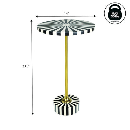 Calix Art Deco Metal/Resin Sunburst Round Drink Table, Black/White