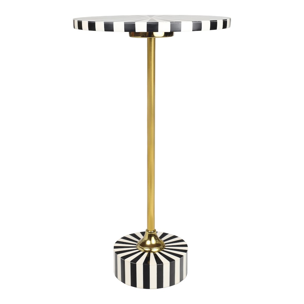 Calix Art Deco Metal/Resin Sunburst Round Drink Table, Black/White