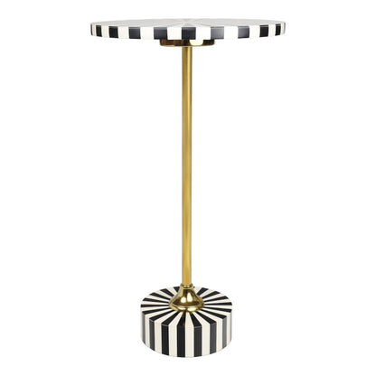 Calix Art Deco Metal/Resin Sunburst Round Drink Table, Black/White