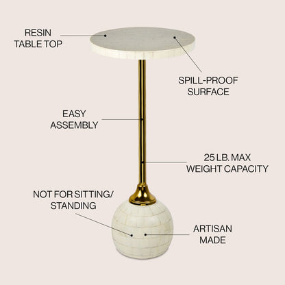 Evelyn Contemporary 26" Cream and Gold Round Drink Table