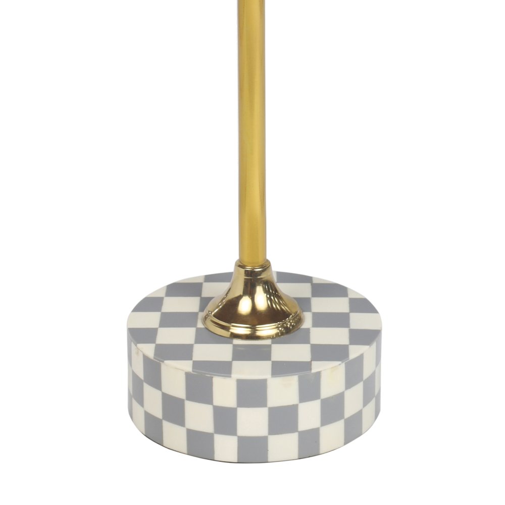 Calix Art Deco Metal/Resin Checkerboard Round Drink Table, Gray/White