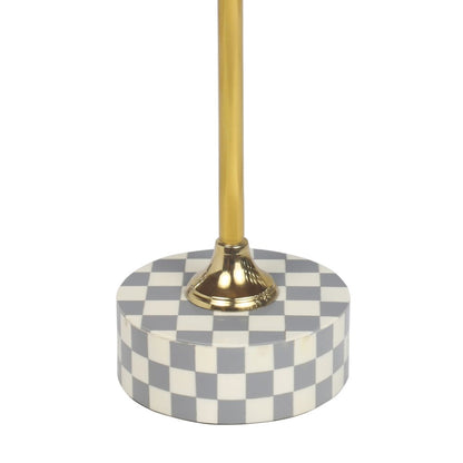 Calix Art Deco Metal/Resin Checkerboard Round Drink Table, Gray/White