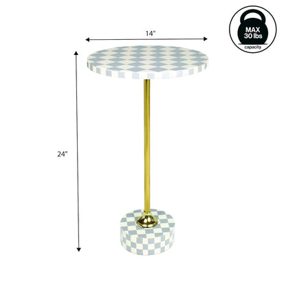 Calix Art Deco Metal/Resin Checkerboard Round Drink Table, Gray/White