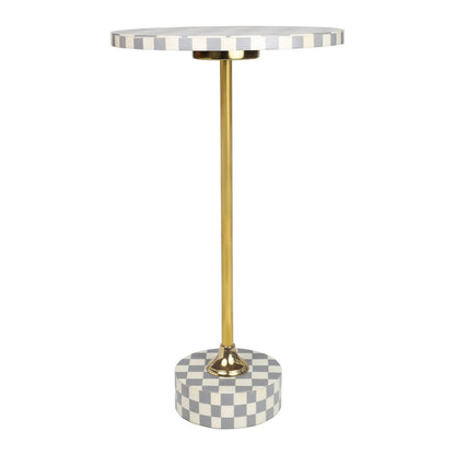 Calix Art Deco Metal/Resin Checkerboard Round Drink Table, Gray/White