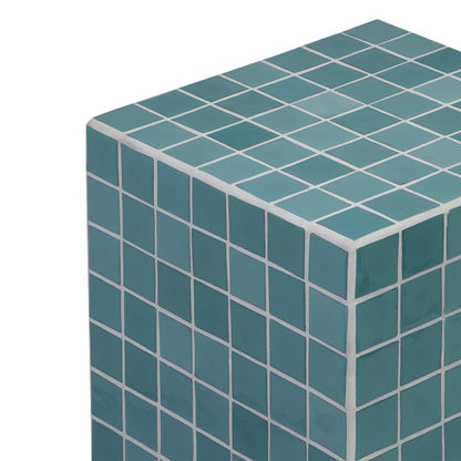Callista Modern 18" Teal Blue Ceramic Tiled Cube Side Table