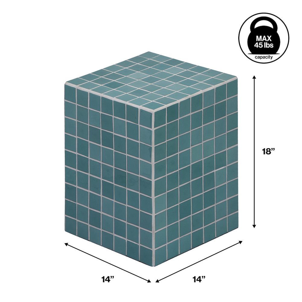 Callista Modern 18" Teal Blue Ceramic Tiled Cube Side Table