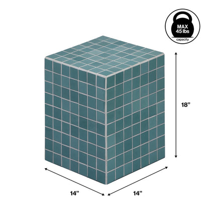 Callista Modern 18" Teal Blue Ceramic Tiled Cube Side Table
