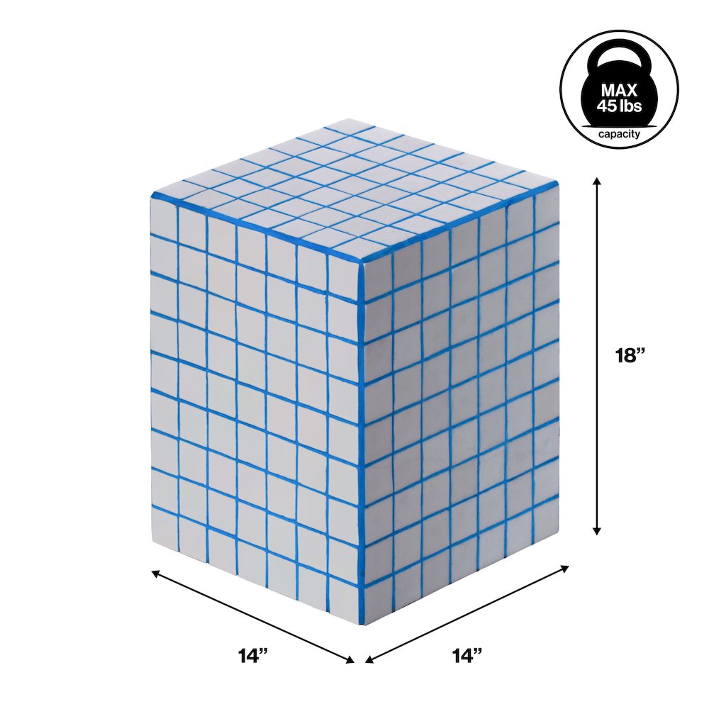 Callista Modern 18" White/Blue Ceramic Tiled Cube Side Table