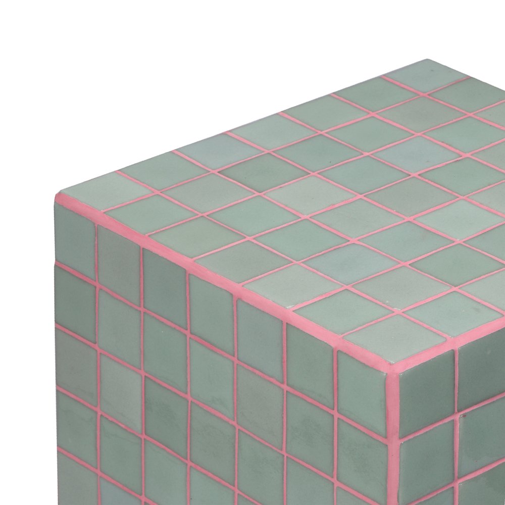 Callista Modern 18" Sage Gray/Pink Ceramic Tiled Cube Side Table