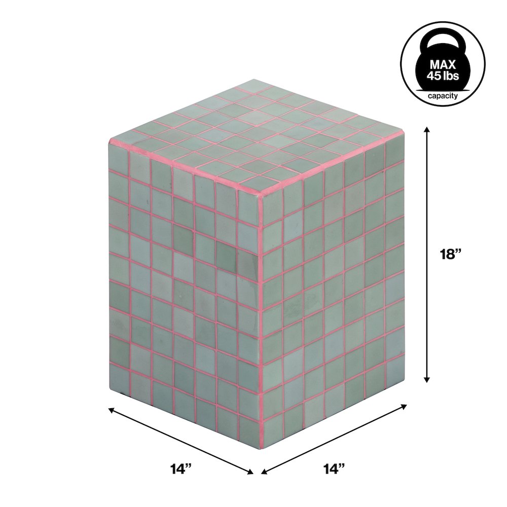Callista Modern 18" Sage Gray/Pink Ceramic Tiled Cube Side Table