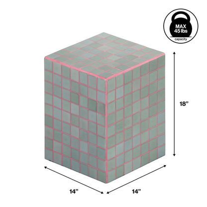 Callista Modern 18" Sage Gray/Pink Ceramic Tiled Cube Side Table