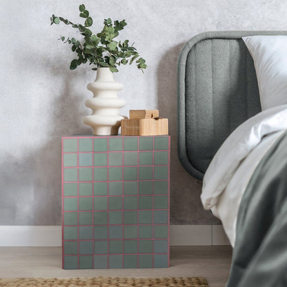 Callista Modern 18" Sage Gray/Pink Ceramic Tiled Cube Side Table