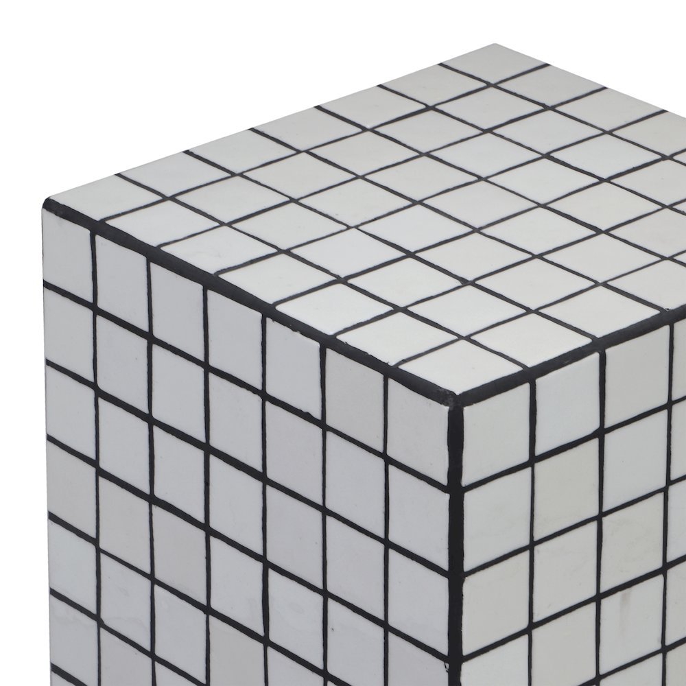 Callista Modern 18" White/Black Ceramic Tiled Cube Side Table