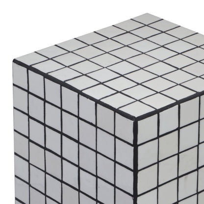 Callista Modern 18" White/Black Ceramic Tiled Cube Side Table