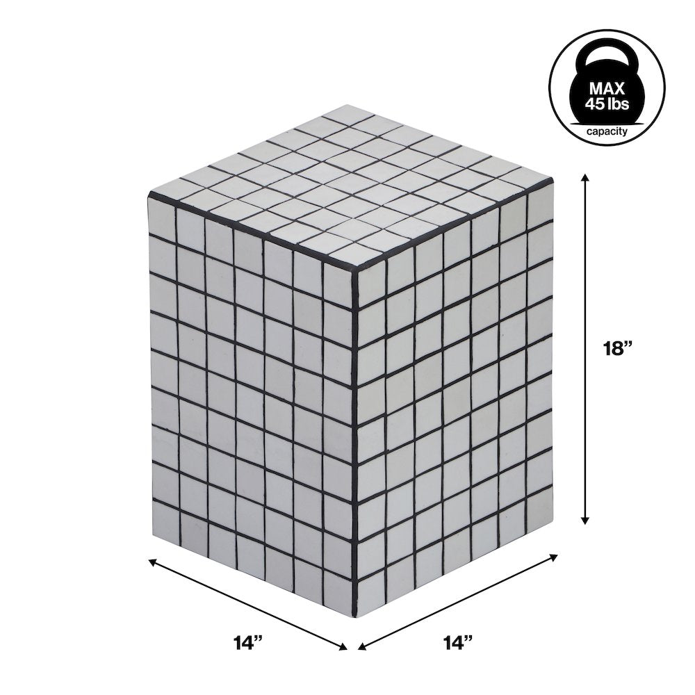 Callista Modern 18" White/Black Ceramic Tiled Cube Side Table