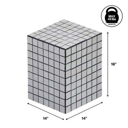 Callista Modern 18" White/Black Ceramic Tiled Cube Side Table