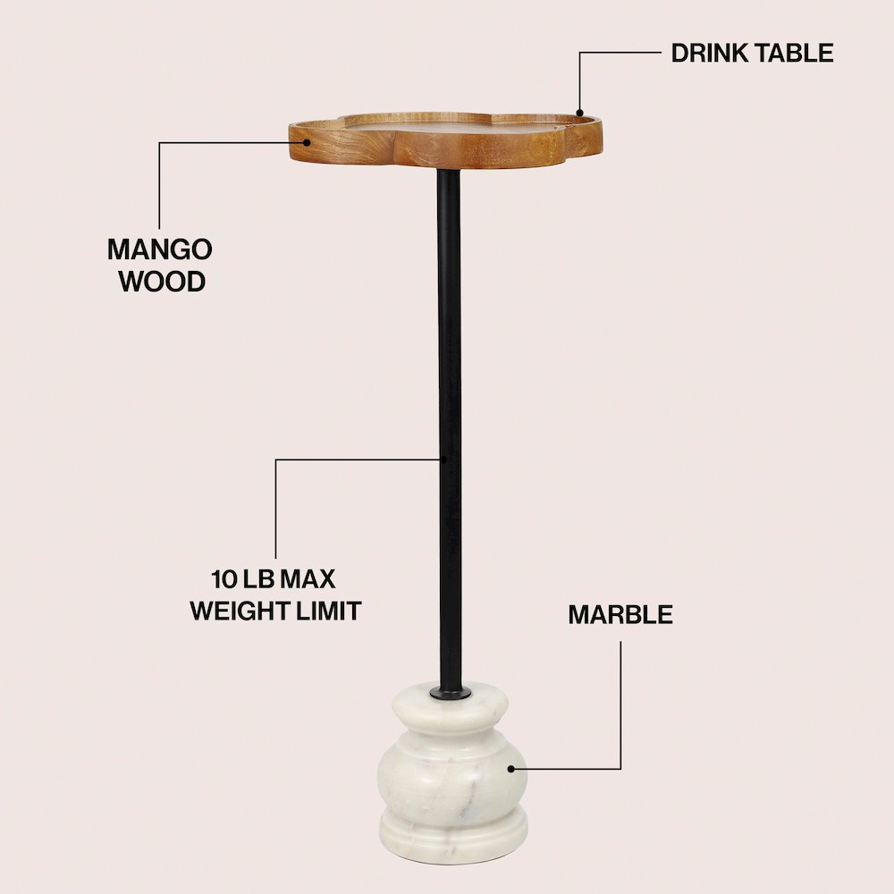 Colby 24.5" Transitional Quatrefoil Mango Wood Top Drink Table - Black Iron