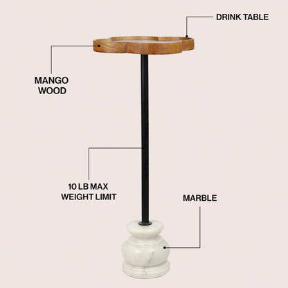 Colby 24.5" Transitional Quatrefoil Mango Wood Top Drink Table - Black Iron