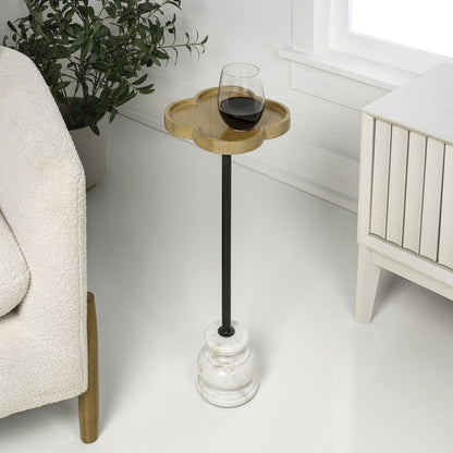 Colby 24.5" Transitional Quatrefoil Mango Wood Top Drink Table - Black Iron
