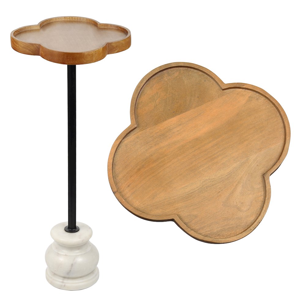 Colby 24.5" Transitional Quatrefoil Mango Wood Top Drink Table - Black Iron