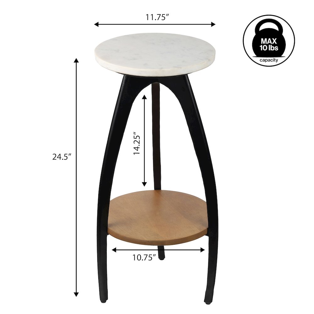 Ollie 24.5" Modern 2-Tier Round Drink Table, White Faux Marble Top