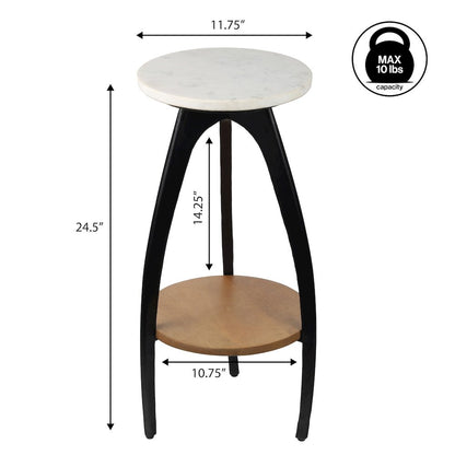 Ollie 24.5" Modern 2-Tier Round Drink Table, White Faux Marble Top