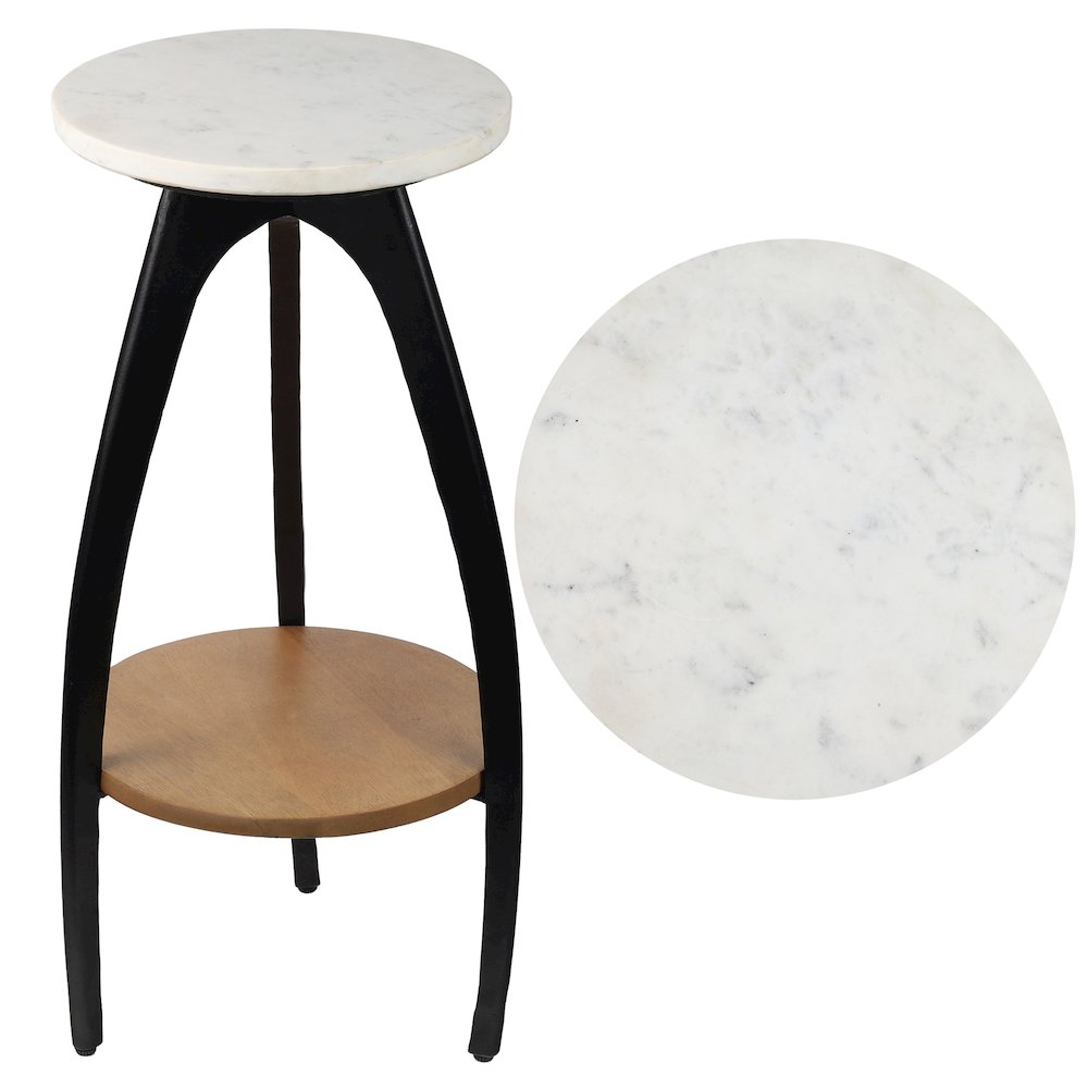 Ollie 24.5" Modern 2-Tier Round Drink Table, White Faux Marble Top