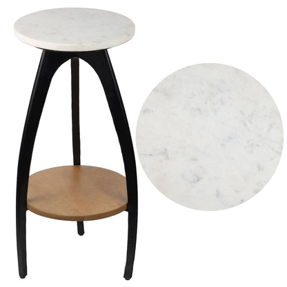 Ollie 24.5" Modern 2-Tier Round Drink Table, White Faux Marble Top