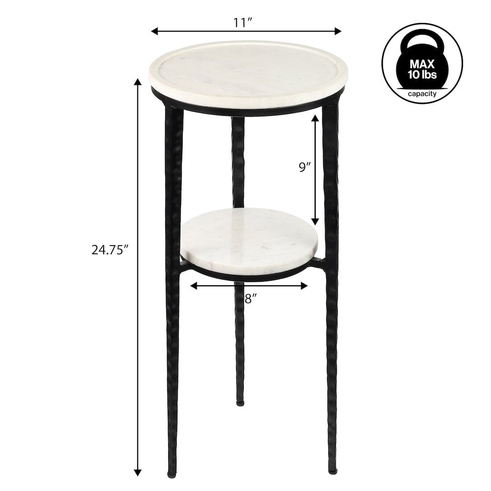Seraphina Modern 25" Round White Marble 2-Tier Drink Table