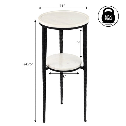Seraphina Modern 25" Round White Marble 2-Tier Drink Table