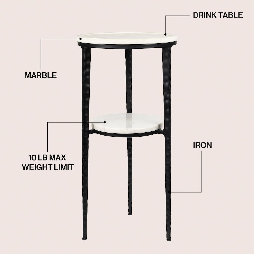 Seraphina Modern 25" Round White Marble 2-Tier Drink Table